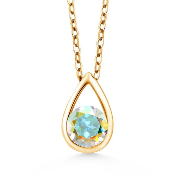 Gem Stone King 18K Yellow Gold Plated Silver Mercury Mist Mystic Topaz Teardrop Pendant Necklace for Women (0.55 Cttw, Gemstone November Birthstone, Round 5MM, with 18 inch Silver Chain)