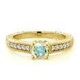 thumbnail image 1 of Gem Stone King 18K Yellow Gold Plated Silver Mercury Mist Mystic Topaz and White Created Sapphire Women's Solitaire Ring with Accent Stones (0.70 Cttw, Round Shape 5MM, Size 9), 1 of 2