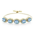 thumbnail image 1 of Gem Stone King 18K Yellow Gold Plated Silver Millennium Blue Mystic Quartz Tennis Bracelet for Women (10.05 Cttw, Oval 9X7MM, Gemstone Birthstone, Fully Adjustable up to 9 inch), 1 of 3