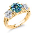 thumbnail image 1 of Gem Stone King 18K Yellow Gold Plated Silver Millennium Blue Mystic Topaz and Lab Grown Diamond Engagement Ring for Women | 3.48 Cttw | Round 8MM | Gemstone November Birthstone | Size 7, 1 of 4