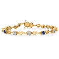 thumbnail image 1 of Gem Stone King 18K Yellow Gold Plated Silver Moissanite and Blue Created Sapphire and Lab Grown Diamond Bracelet for Women (2.17 Cttw, Gemstone Birthstone, Round 4MM, 7.5 inch), 1 of 6