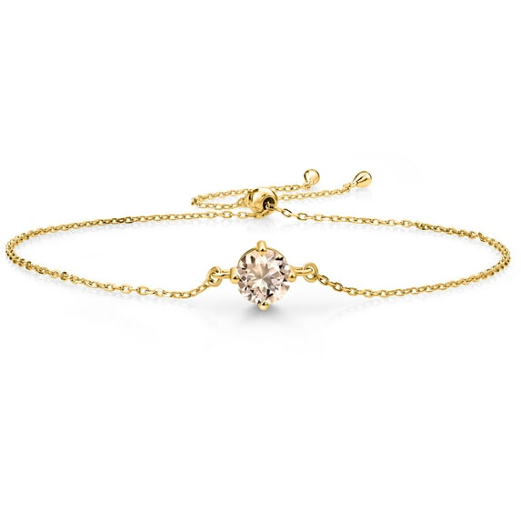 Gem Stone King 18K Yellow Gold Plated Silver Morganite Peach Solitaire Bracelet for Women (0.60 Cttw, Round Cut 6MM)
