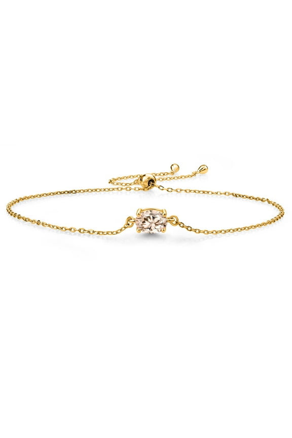 18K Yellow Gold Plated Silver Morganite Peach Solitaire Bracelet for Women (0.65 Cttw, Oval Cut 7x5mm)