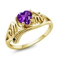 thumbnail image 1 of Gem Stone King 18K Yellow Gold Plated Silver Mothers Day Purple Amethyst and Diamond Mom MOM Ring (0.41 Ct Heart Shape 6MM, Gemstone Birthstone, Available in Size 5, 6, 7, 8, 9), 1 of 3