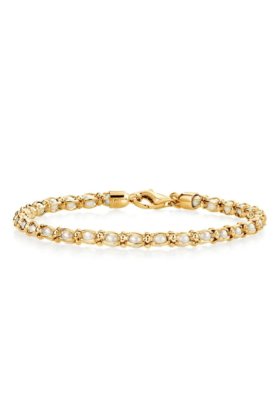 18K Yellow Gold Plated Silver Multi Faceted Crystal Beads Tennis Bracelet for Women (7 inch, with Lobster Clasp, Made in Italy)