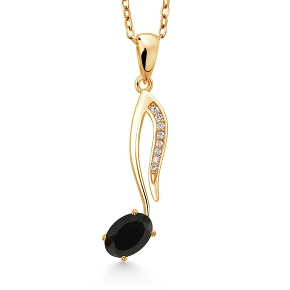 Gem Stone King 18K Yellow Gold Plated Silver Musical Eighth Note Pendant Necklace with Chain Onyx Moissanite (0.44 Cttw)