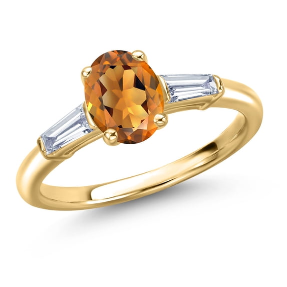 Gem Stone King 18K Yellow Gold Plated Silver Orange Red Madeira Citrine and Lab Grown Diamond Engagement Ring for Women | 1.40 Cttw | Oval 8X6MM | Gemstone November Birthstone | Size 6