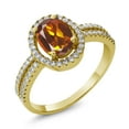 thumbnail image 1 of Gem Stone King 18K Yellow Gold Plated Silver Orange Red Madeira Citrine Ring for Women (1.86 Cttw, Oval 8X6MM, Gemstone Birthstone, Available in Size 5, 6, 7, 8, 9), 1 of 4