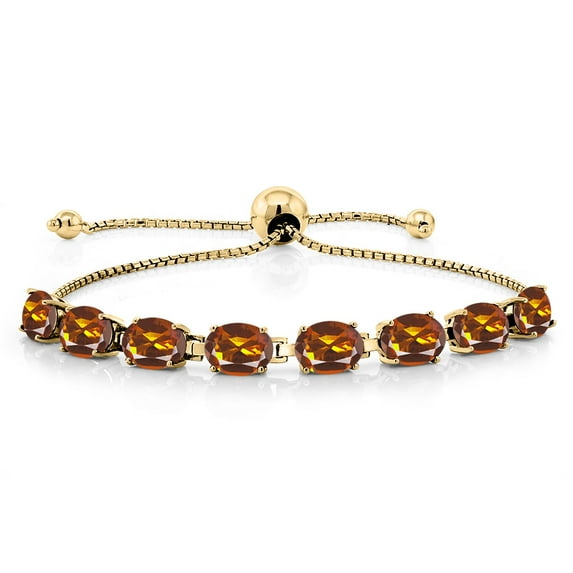 Gem Stone King 18K Yellow Gold Plated Silver Orange Red Madeira Citrine Tennis Bracelet for Women (5.60 Cttw, Gemstone November Birthstone, Oval 7X5MM, Fully Adjustable up to 9 inch)