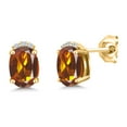 thumbnail image 1 of Gem Stone King 18K Yellow Gold Plated Silver Orange Red Madeira Citrine and White Moissanite Stud Earrings for Women (1.46 Cttw, Gemstone November Birthstone, Oval 7X5MM), 1 of 4