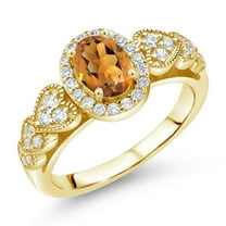 Gem Stone King 18K Yellow Gold Plated Silver Orange Red Madeira Citrine Women Engagement Ring (1.13 Ct Oval Gemstone Birthstone Available in Size 5, 6, 7, 8, 9)