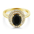 thumbnail image 1 of Gem Stone King 18K Yellow Gold Plated Silver Oval Black Onyx Halo Engagement Ring for Women (2.80 Cttw, Gemstone December Birthstone, Oval 8X6MM, Size 7), 1 of 4