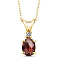 thumbnail image 1 of Gem Stone King 18K Yellow Gold Plated Silver Oval Checkerboard Red Garnet and White Diamond Pendant Necklace for Women (1.60 Cttw, Gemstone Birthstone, with 18 inch Chain), 1 of 4