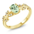 thumbnail image 1 of Gem Stone King 18K Yellow Gold Plated Silver Oval Green Prasiolite Greek Olive Vine Branch Engagement Ring for Women 0.96 Cttw Gemstone Birthstone, 1 of 7