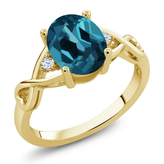 Gem Stone King 18K Yellow Gold Plated Silver Oval London Blue Topaz Women Ring (1.89 Cttw, Gemstone Birthstone, Available in Size 5, 6, 7, 8, 9)