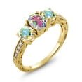 thumbnail image 1 of Gem Stone King 18K Yellow Gold Plated Silver Oval Mercury Mist Mystic Topaz and Moissanite Ring for Women | 2.22 Cttw | Gemstone Birthstone | Size 5,6,7,8,9, 1 of 4