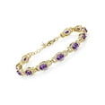 thumbnail image 1 of Gem Stone King 18K Yellow Gold Plated Silver Oval Purple Amethyst Tennis Bracelet for Women (8.55 Cttw, Gemstone Birthstone, 7 inch With 1 inch Extender), 1 of 5