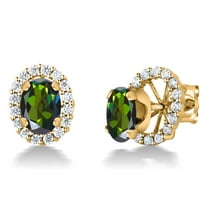 Gem Stone King 18K Yellow Gold Plated Silver Oval Tourmaline Green Mystic Topaz Removable Jacket Stud Earrings for Women