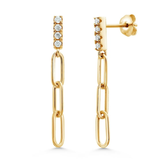 Gem Stone King 18K Yellow Gold Plated Silver Paperclip Danngle Earrings Set with 0.30cttw Moissanite