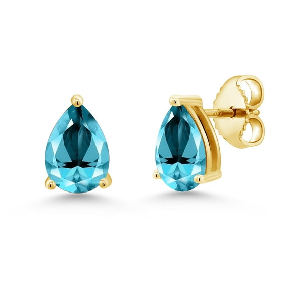 Gem Stone King 18K Yellow Gold Plated Silver Paraiba Topaz Stud Earrings for Women Men (2.00 Cttw, Gemstone November Birthstone, Pear Shape 8X5MM)