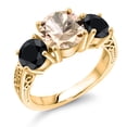 thumbnail image 1 of Gem Stone King 18K Yellow Gold Plated Silver Peach Morganite and Black Sapphire Engagement Ring for Women | 4.00 Cttw | Round 8MM | Gemstone October Birthstone | Size 6, 1 of 4