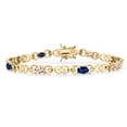 thumbnail image 1 of 18K Yellow Gold Plated Silver Peach Morganite and Blue Created Sapphire and Lab Grown Diamond Bracelet for Women | 4.41 Cttw | Gemstone October Birthstone | Oval 6X4MM | Length 7.25 inches, 1 of 6