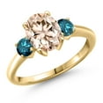 thumbnail image 1 of Gem Stone King 18K Yellow Gold Plated Silver Peach Morganite and Blue Diamond Engagement Ring for Women | 2.14 Cttw | Oval 9X7MM | Gemstone October Birthstone | Size 6, 1 of 6