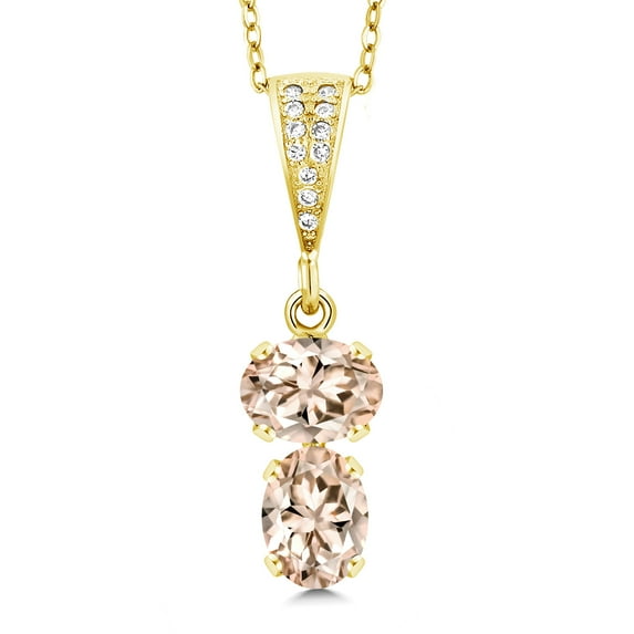 Gem Stone King 18K Yellow Gold Plated Silver Peach Morganite Pendant Necklace for Women (2.07 Cttw, Gemstone October Birthstone, Oval 8x6MM, with 18 inch Chain)