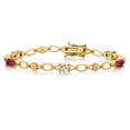 thumbnail image 1 of Gem Stone King 18K Yellow Gold Plated Silver Peach Morganite and Red Created Ruby and Round White Lab Grown Diamond Tennis Bracelet for Women (3.04 Cttw, Gemstone Birthstone, Oval 6X4MM, 7.25 inches), 1 of 4