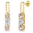 thumbnail image 1 of Gem Stone King 18K Yellow Gold Plated Silver Peach Morganite and White Topaz Drop Dangle Earrings for Women | 1.40 Cttw | Gemstone October Birthstone | Round 5MM, 1 of 6