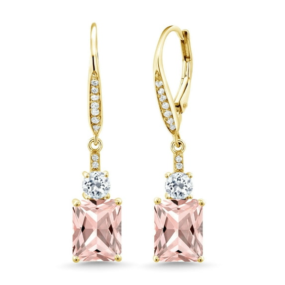 Gem Stone King 18K Yellow Gold Plated Silver Peach Nano Morganite Dangle Earrings for Women (4.88 Cttw, Gemstone October Birthstone, Octagon 9X7MM)