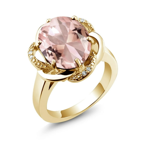 Gem Stone King 18K Yellow Gold Plated Silver Peach Nano Morganite Engagement Ring for Women (4.80 Cttw, Gemstone October Birthstone, Oval 12X10MM, Size 6)
