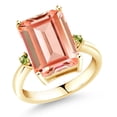 thumbnail image 1 of Gem Stone King 18K Yellow Gold Plated Silver Peach Nano Morganite and Green Peridot Ring for Women (6.40 Cttw, Emerald Cut 14x10MM, Gemstone October Birthstone, Size 7), 1 of 4