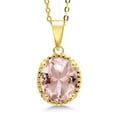 thumbnail image 1 of Gem Stone King 18K Yellow Gold Plated Silver Peach Nano Morganite Pendant Necklace for Women (3.88 Cttw, Oval 11X9MM, Gemstone October Birthstone, with 18 inch Silver Chain), 1 of 4