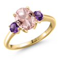 thumbnail image 1 of Gem Stone King 18K Yellow Gold Plated Silver Peach Nano Morganite and Purple Amethyst Engagement Ring for Women | 2.50 Cttw | Oval 9X7MM | Gemstone October Birthstone | Size 5, 1 of 6