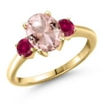 thumbnail image 1 of Gem Stone King 18K Yellow Gold Plated Silver Peach Nano Morganite and Red Created Ruby Engagement Ring for Women | 2.50 Cttw | Oval 9X7MM | Gemstone October Birthstone | Size 5, 1 of 6