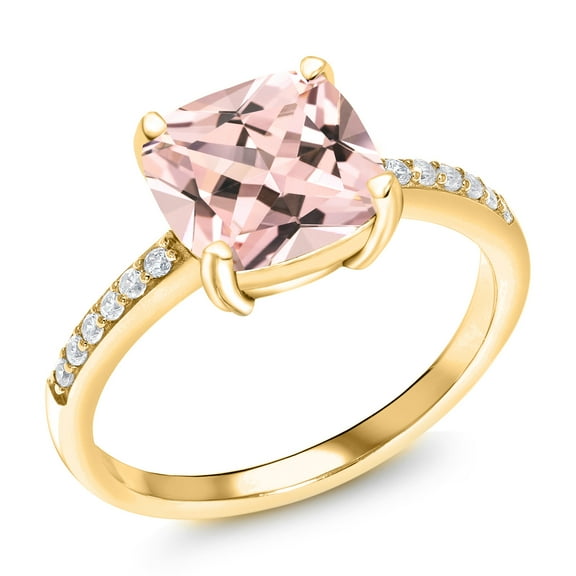 Gem Stone King 18K Yellow Gold Plated Silver Peach Nano Morganite Ring for Women (2.12 Cttw, Gemstone Birthstone, Available in Size 5, 6, 7, 8, 9)