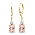 thumbnail image 1 of Gem Stone King 18K Yellow Gold Plated Silver Peach Nano Morganite White Moissanite and White Topaz Dangle Earrings for Women (4.68 Cttw, Gemstone October Birthstone, Octagon 9X7MM), 1 of 4