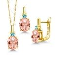 thumbnail image 1 of Gem Stone King 18K Yellow Gold Plated Silver Peach Nano Morganite and Swiss Blue Topaz Pendant Earrings Set for Women (6.08 Cttw, with 18 inch Chain), 1 of 4