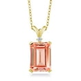 thumbnail image 1 of Gem Stone King 18K Yellow Gold Plated Silver Peach Nano Morganite and White Diamond Pendant Necklace for Women (6.32 Cttw with 18 inch Chain), 1 of 5