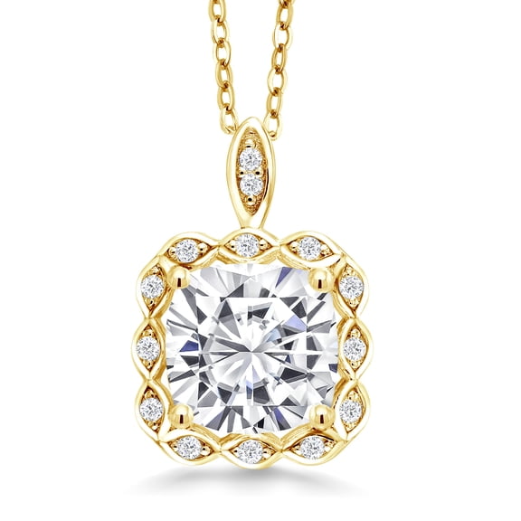 Gem Stone King 18K Yellow Gold Plated Silver Pendant Cushion 1.87cttw Moissanite
