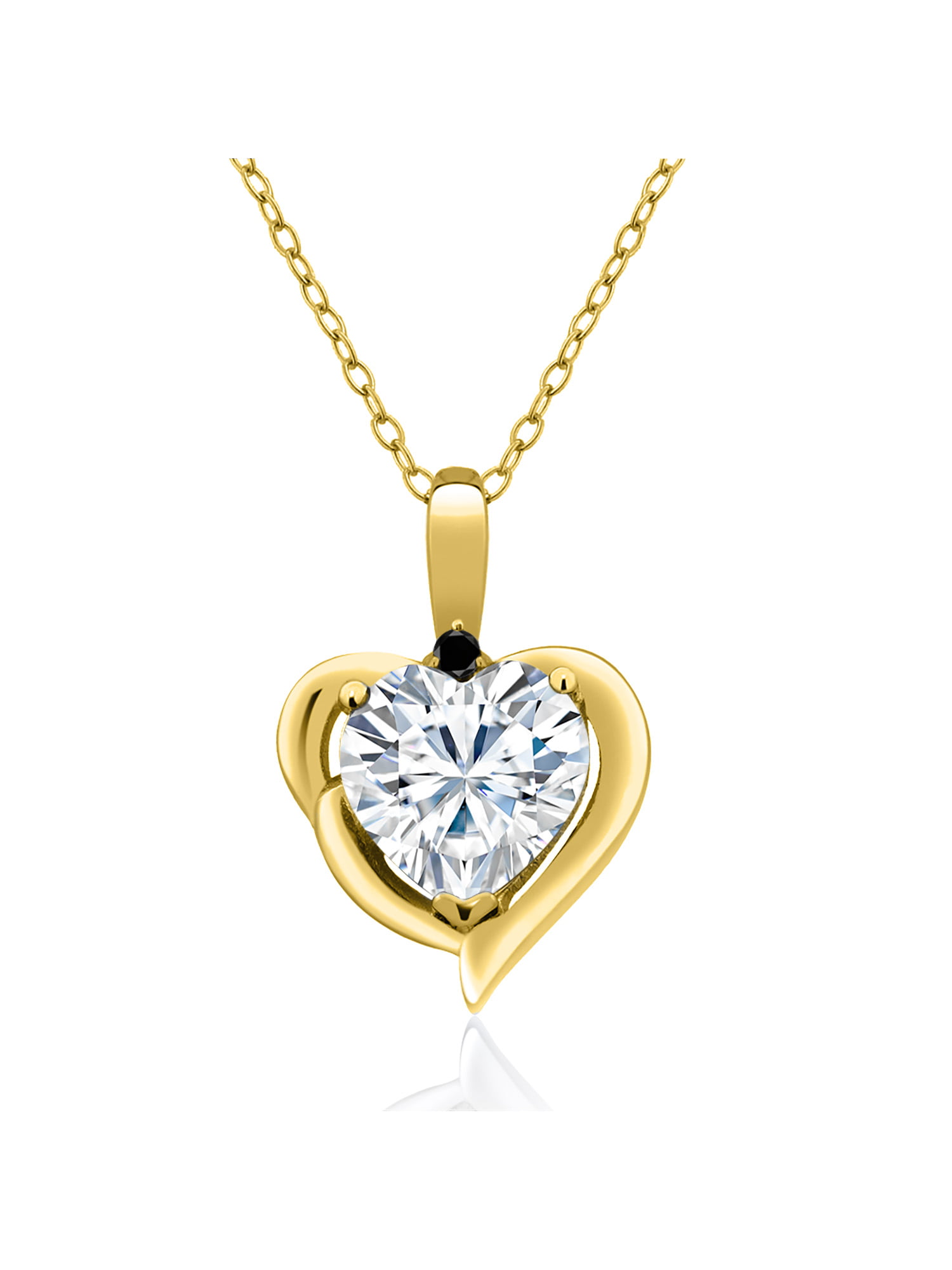 Gem Stone King 18K Yellow Gold Plated Silver Pendant Necklace Forever Brilliant (ghi) Heart Shape 1.82cttw Created Moissanite by Charles & Colvard and