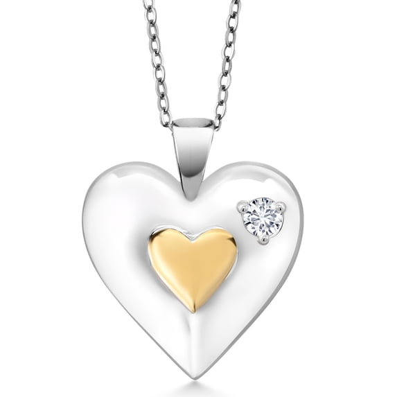 Gem Stone King 18K Yellow Gold Plated Silver Pendant Round Moissanite (0.10 Cttw)