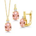 thumbnail image 1 of Gem Stone King 18K Yellow Gold Plated Silver Pendant and Earrings Jewelry Set Nano Morganite Moissanite (6.20 Cttw), 1 of 4