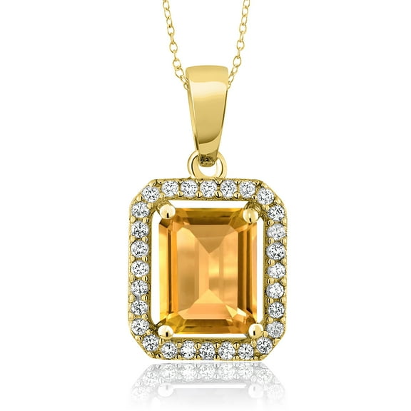 Gem Stone King 18K Yellow Gold Plated Silver Pendant with 18 inch Chain Octagon Yellow Citrine Moissanite (2.61 Cttw)