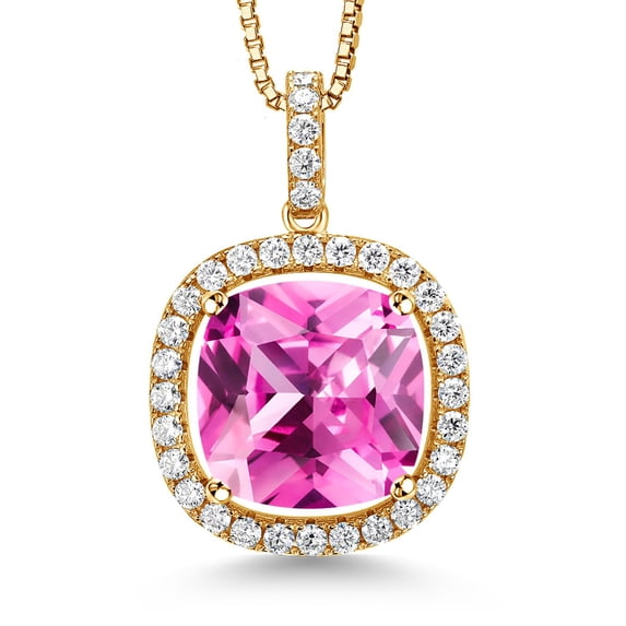 Gem Stone King 18K Yellow Gold Plated Silver Pendant with Chain Created Sapphire Moissanite (15.75 Cttw)