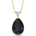 thumbnail image 1 of Gem Stone King 18K Yellow Gold Plated Silver Pendant with Chain Onyx Moissanite (10.38 Cttw), 1 of 3