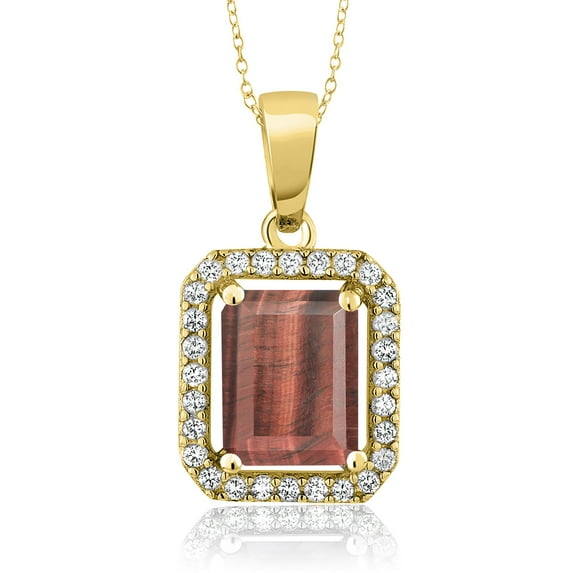Gem Stone King 18K Yellow Gold Plated Silver Pendant with Chain Tiger Eye Moissanite (2.28 Cttw)