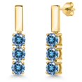 thumbnail image 1 of Gem Stone King 18K Yellow Gold Plated Silver Persian Blue Moissanite Drop Dangle Earrings for Women | 1.50 Cttw | Gemstone Birthstone | Round 5MM, 1 of 6