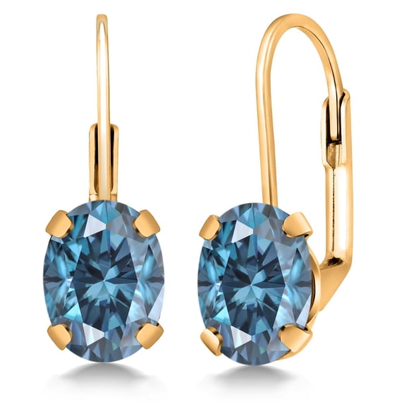 Gem Stone King 18K Yellow Gold Plated Silver Persian Blue Moissanite Earrings for WomenWomen | 2.76 Cttw | Gemstone Birthstone | Oval 8X6MM